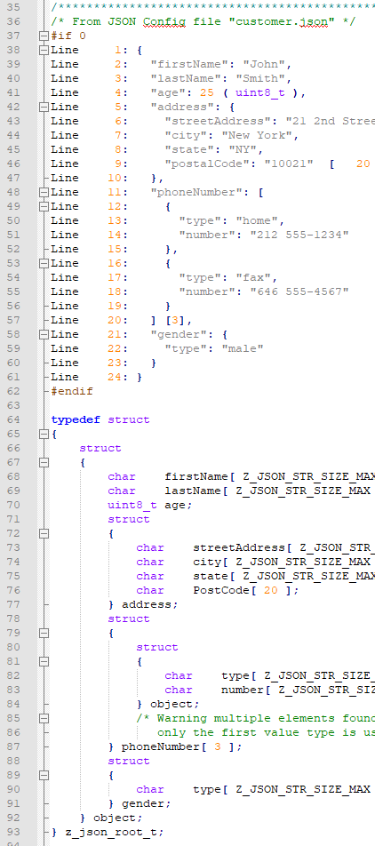 Zepto JSON Embedded Tool C Struct Output